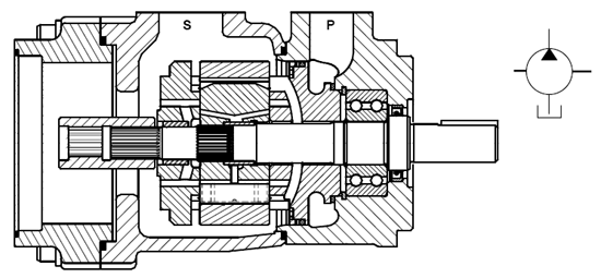 DENISON丹尼遜T6CR, T6DR, T6ER系列帶尾驅(qū)動(dòng)單聯(lián)葉片泵剖面圖