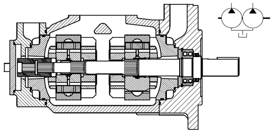 DENISON丹尼遜T6EE系列帶尾驅動雙聯葉片泵剖面圖